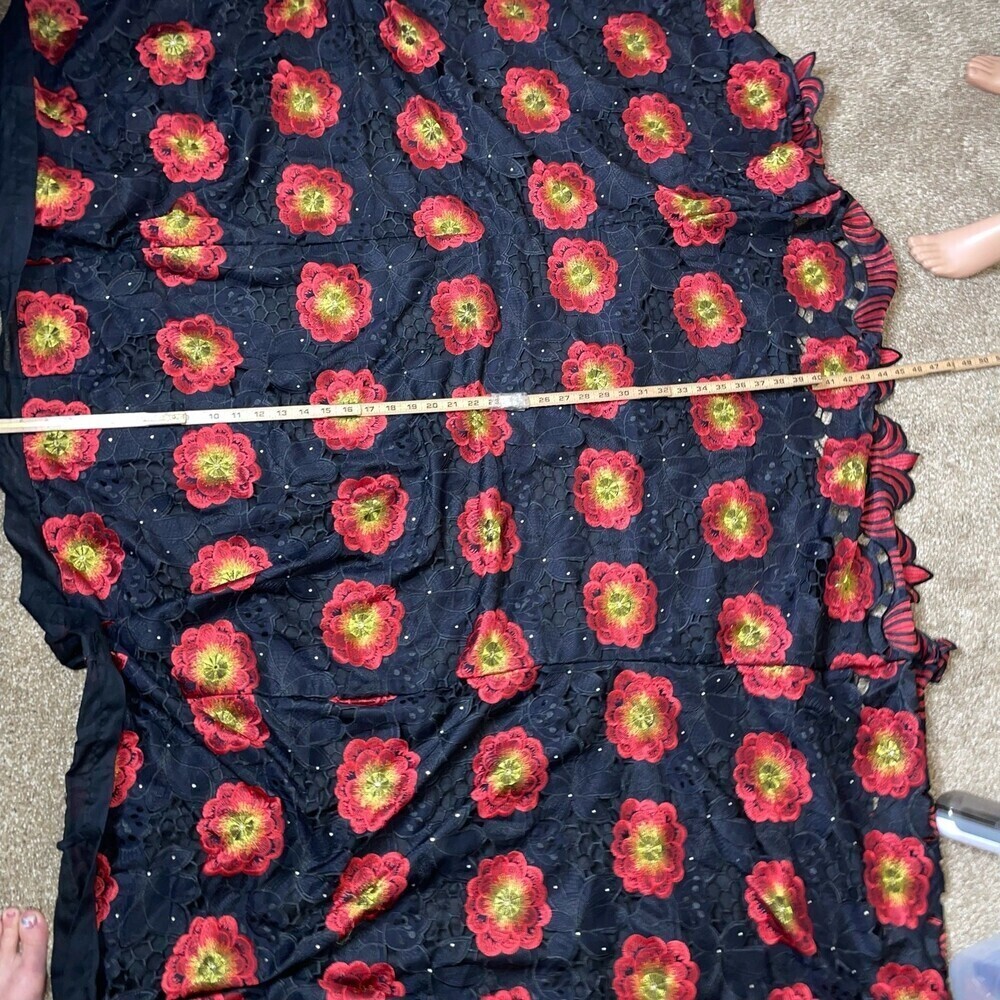 wrap skirt black red floral lace overlay textured bling rhinestone ruffle bottom - Picture 5 of 7